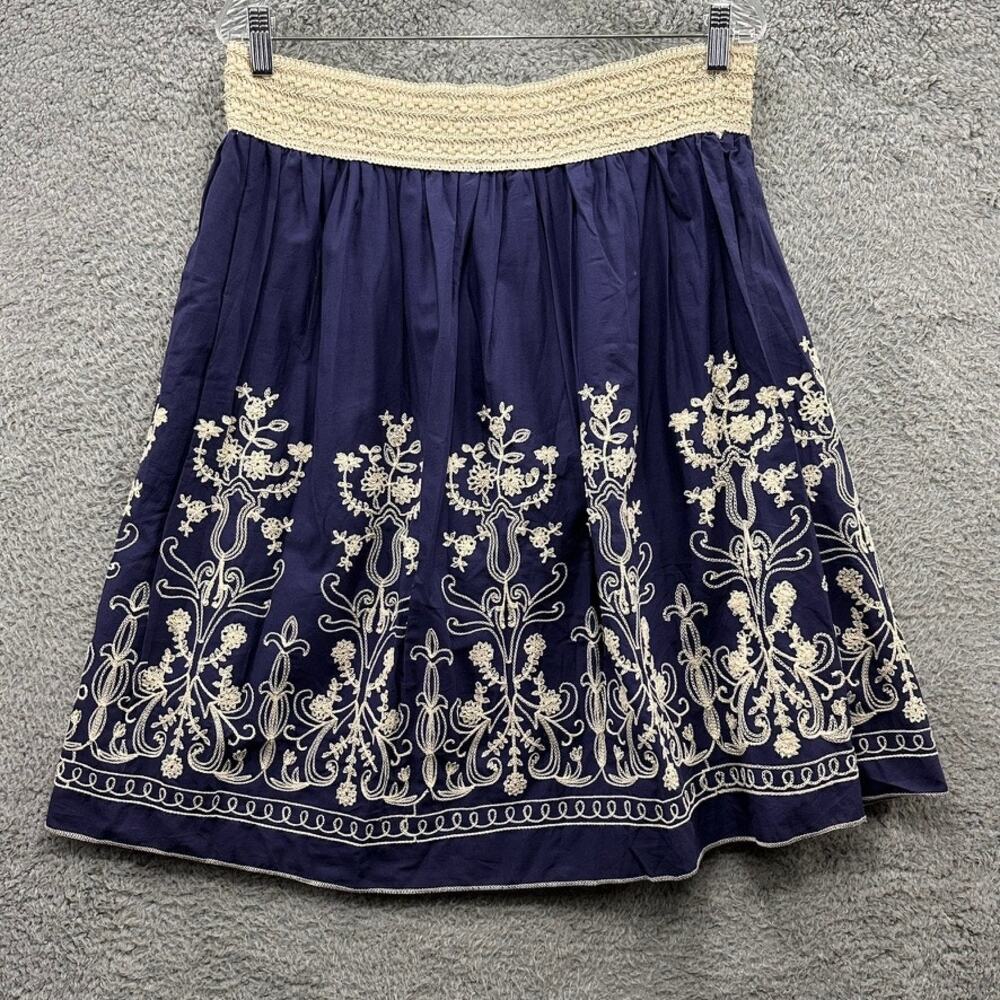 Andi + James Women's Blue Skirt Embroidered‎ Lined A-Line Stretch Waist Boho